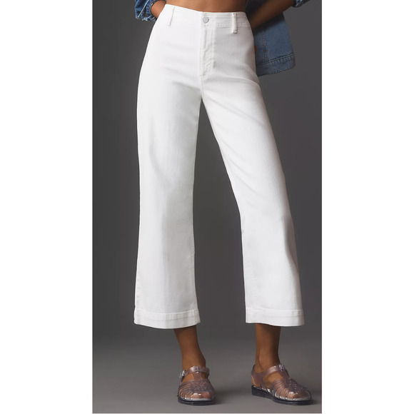 PAIGE Denim - PAIGE Nellie Mid-Rise Crop Culotte Jeans in Crisp White Women's Size 32